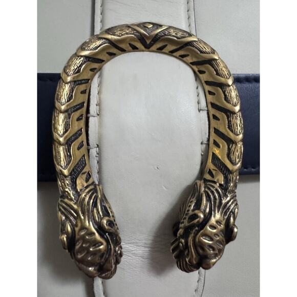 Calfskin Bamboo Web Medium Dionysus Top Handle Bag White Blue Hibiscus Red - Picture 15 of 16